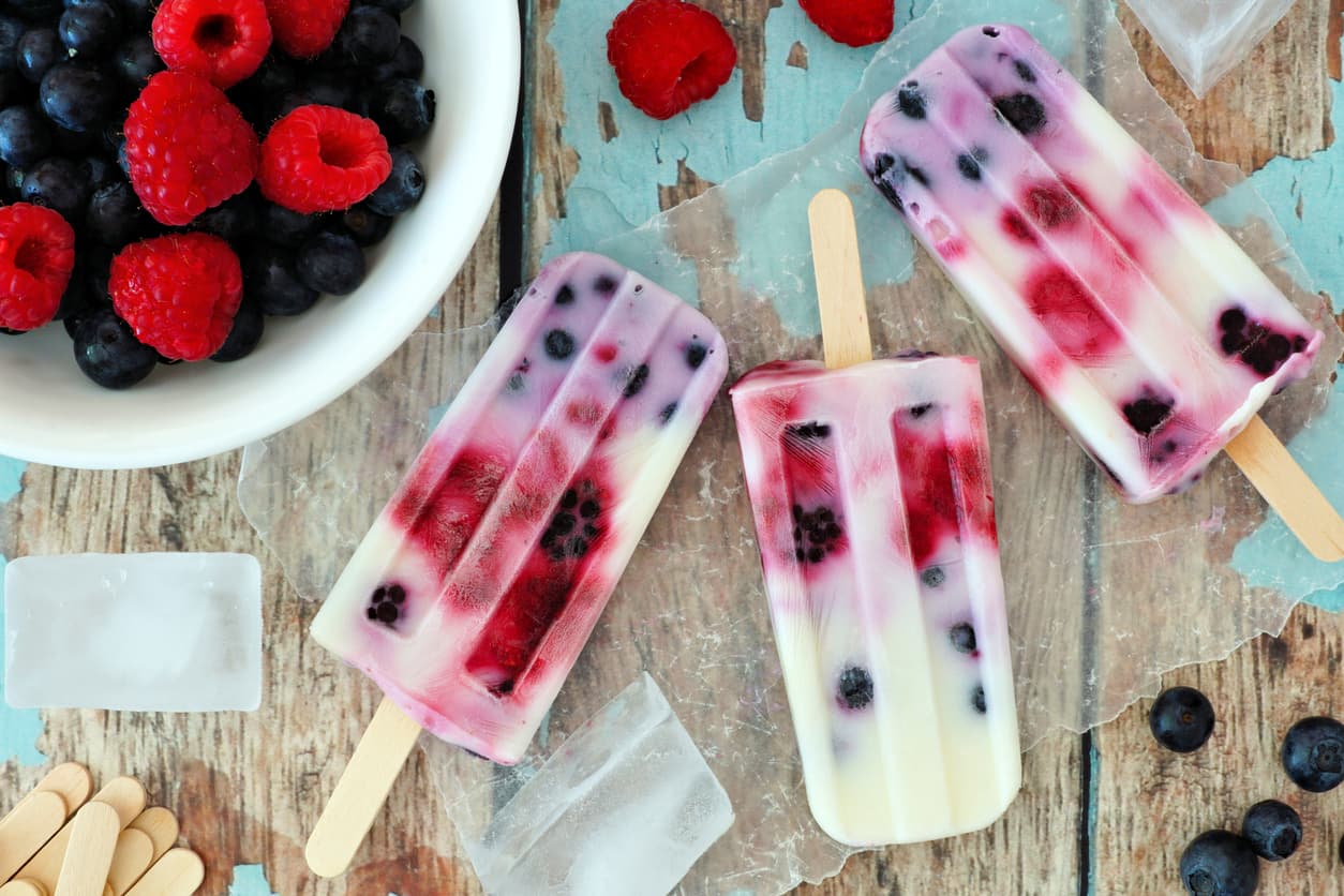 home made berry yoghurt ice pops